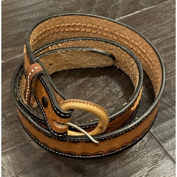 Braided Tooled Leather Brown Belt Womens Size 38” Boho Chic Western Cowgirl‎ - Picture 1 of 11